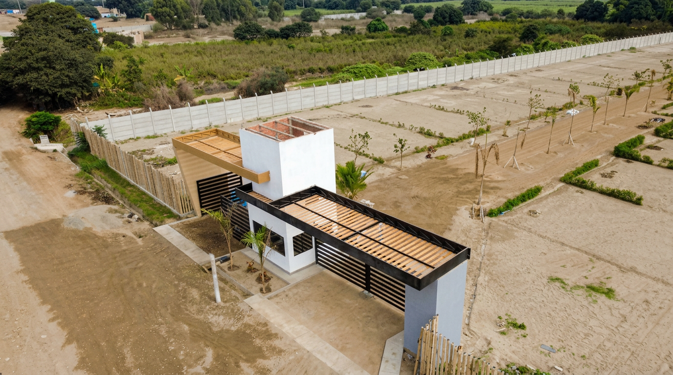 Vista aérea de la garita de ingreso de Asia Land